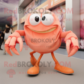 Peach Crab mascot costume character dressed with a Mini Skirt and Shoe laces