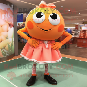 Peach Crab mascot costume character dressed with a Mini Skirt and Shoe laces