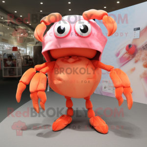 Peach Crab mascot costume character dressed with a Mini Skirt and Shoe laces