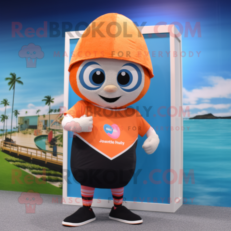 Peach Arrow Of Love mascot costume character dressed with a Board Shorts and Beanies Peach Arrow Of Love mascot costume character dressed with a Board Shorts and Beanies