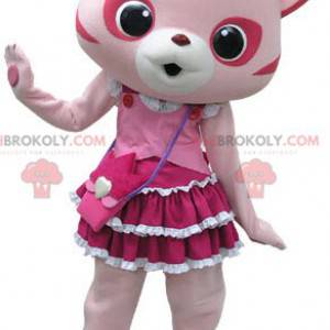 Pink and white cat mascot with a pretty dress - Redbrokoly.com