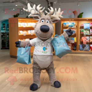 Silver Irish Elk mascot costume character dressed with a Playsuit and Tote bags