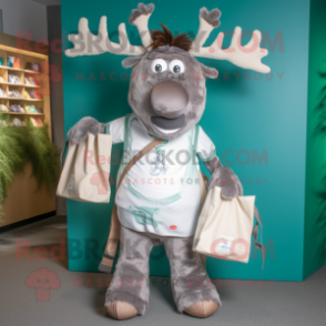 Silver Irish Elk mascot costume character dressed with a Playsuit and Tote bags