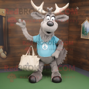 Silver Irish Elk mascot costume character dressed with a Playsuit and Tote bags