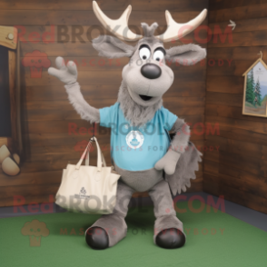 Silver Irish Elk mascot costume character dressed with a Playsuit and Tote bags