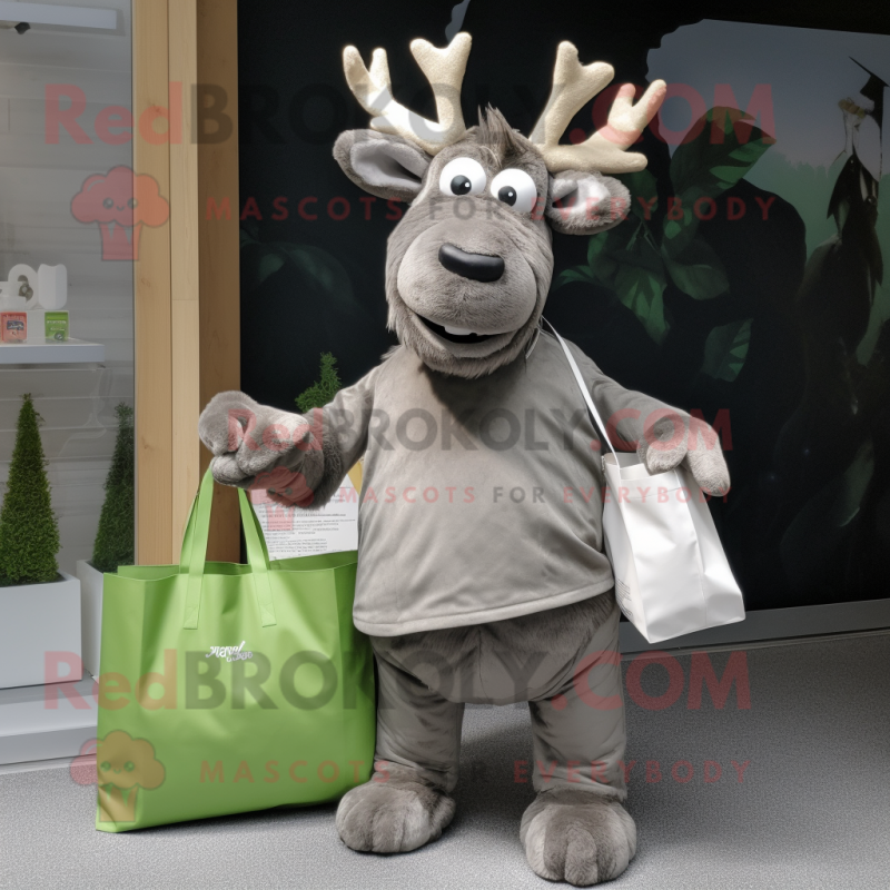 Silver Irish Elk mascot costume character dressed with a Playsuit and Tote bags