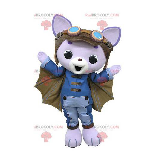 Purpur kattmaskot med fladdermusvingar - Redbrokoly.com