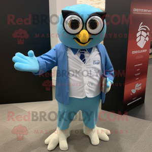 Sky Blue Falcon mascot costume character dressed with a Oxford Shirt and Headbands