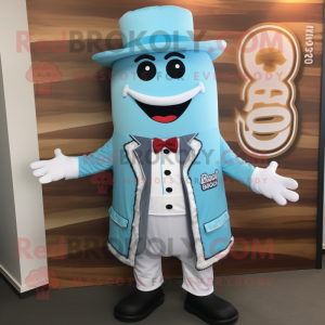 Sky Blue Bbq Ribs mascot costume character dressed with a Waistcoat and Lapel pins