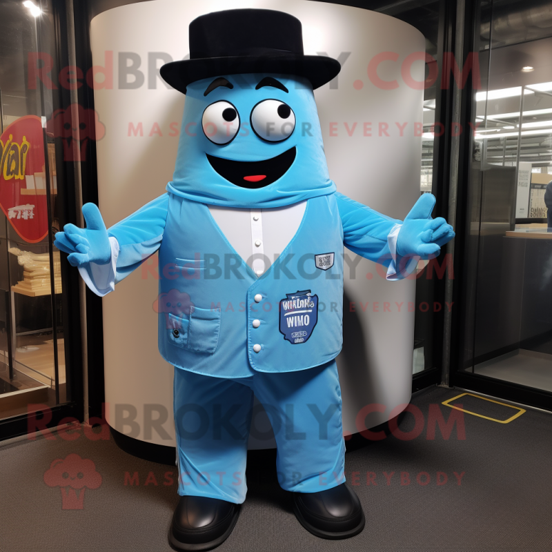 Sky Blue Bbq Ribs mascot costume character dressed with a Waistcoat and Lapel pins Sky Blue Bbq Ribs mascot costume character dressed with a Waistcoat and Lapel pins