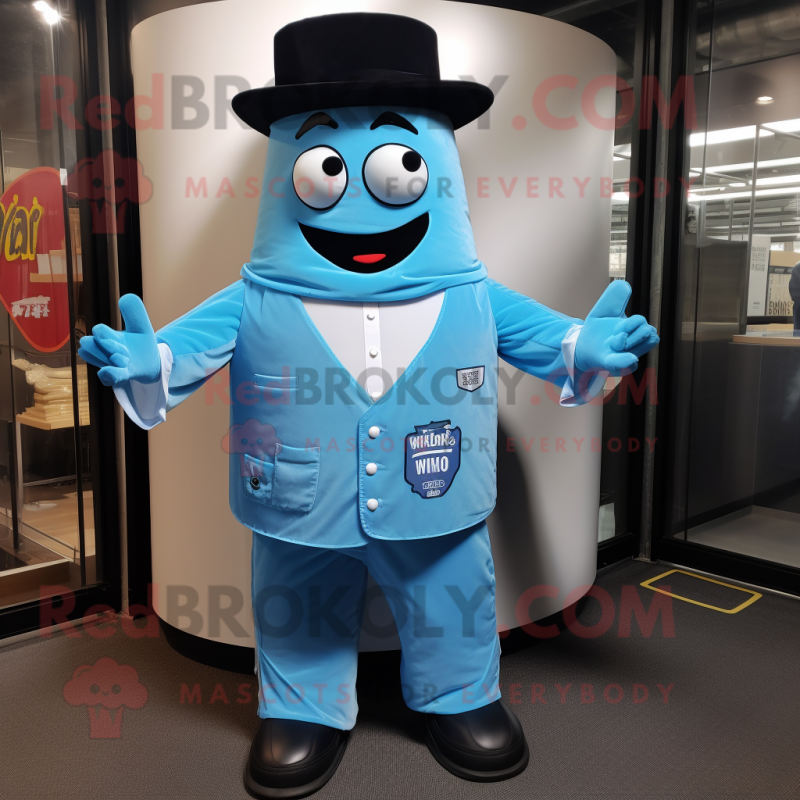 Sky Blue Bbq Ribs mascot costume character dressed with a Waistcoat and Lapel pins