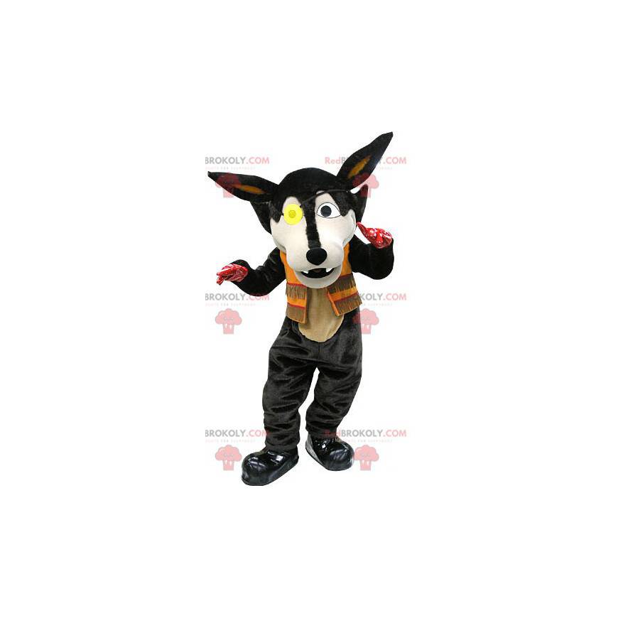 Mascotte de loup noir avec un cache-oeil - Redbrokoly.com