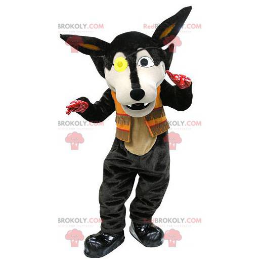 Mascotte de loup noir avec un cache-oeil - Redbrokoly.com