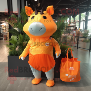 Orange Rhinoceros mascot costume character dressed with a Bikini and Tote bags