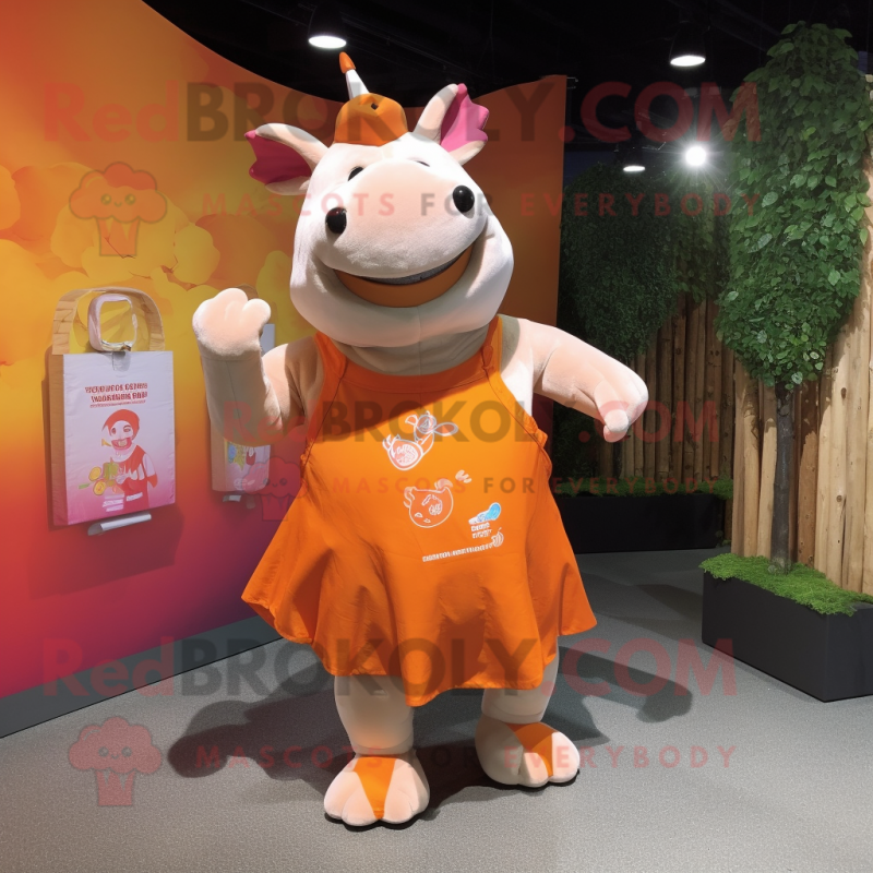 Orange Rhinoceros mascot costume character dressed with a Bikini and Tote bags