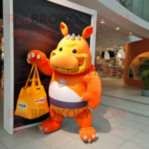 Orange Rhinoceros mascot costume character dressed with a Bikini and Tote bags