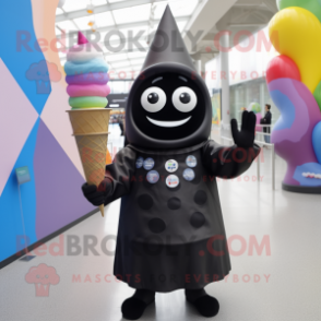 Black Ice Cream Cone mascot costume character dressed with a Raincoat and Bracelets