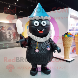 Black Ice Cream Cone mascot costume character dressed with a Raincoat and Bracelets