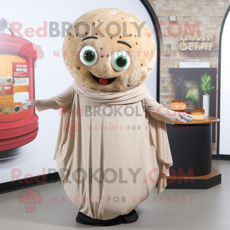 Beige Falafel mascot costume character dressed with a Mini Skirt and Scarf clips Beige Falafel mascot costume character dressed with a Mini Skirt and Scarf clips