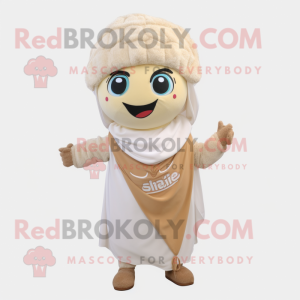 Beige Falafel mascot costume character dressed with a Mini Skirt and Scarf clips