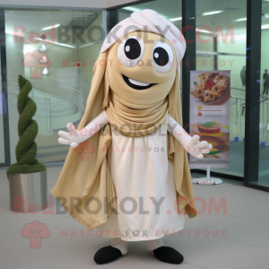 Beige Falafel mascot costume character dressed with a Mini Skirt and Scarf clips