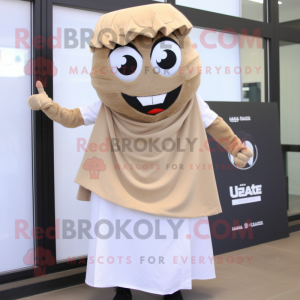 Beige Falafel mascot costume character dressed with a Mini Skirt and Scarf clips