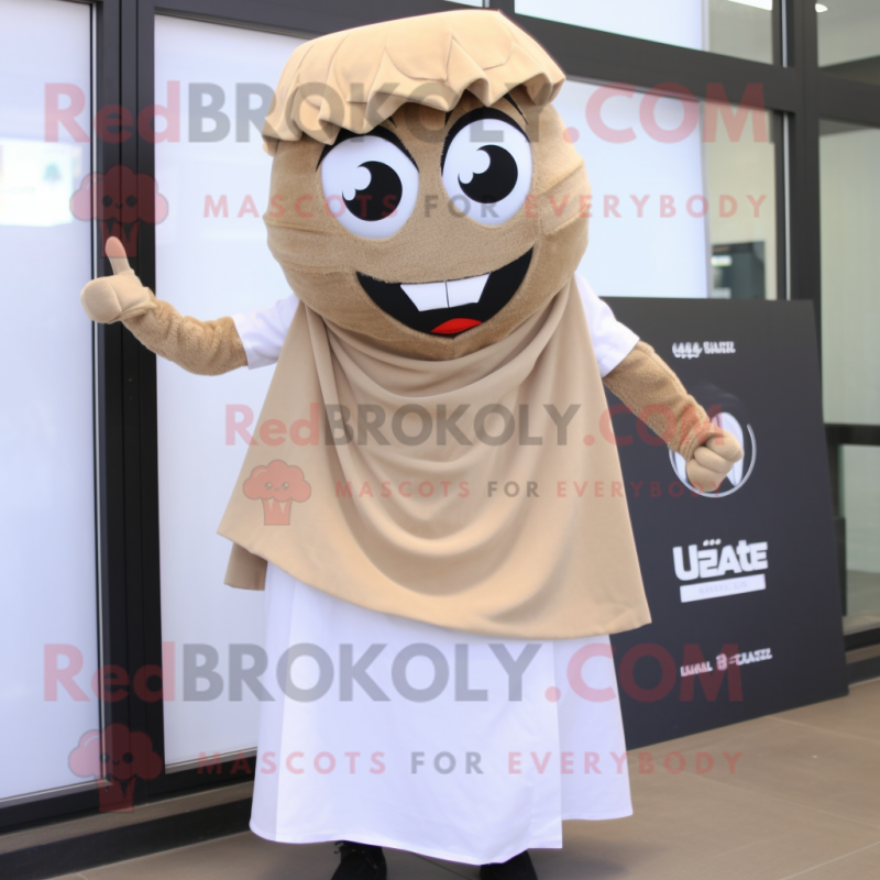 Beige Falafel mascot costume character dressed with a Mini Skirt and Scarf clips Beige Falafel mascot costume character dressed with a Mini Skirt and Scarf clips