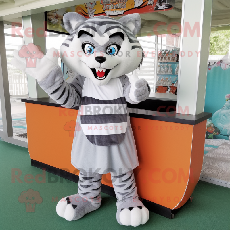 Gray Tiger mascot costume character dressed with a A-Line Skirt and Headbands