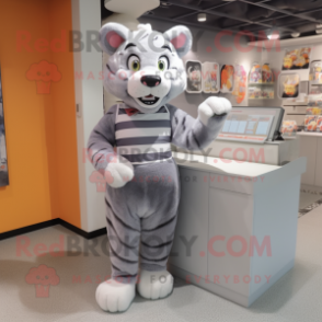 Gray Tiger mascot costume character dressed with a A-Line Skirt and Headbands