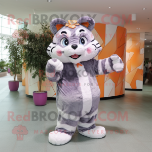 Gray Tiger mascot costume character dressed with a A-Line Skirt and Headbands