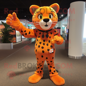 Orange Jaguar mascot costume character dressed with a Dress Pants and Anklets