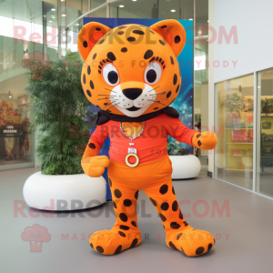 Orange Jaguar mascot costume character dressed with a Dress Pants and Anklets