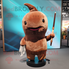 Brown Narwhal mascot costume character dressed with a Pencil Skirt and Earrings