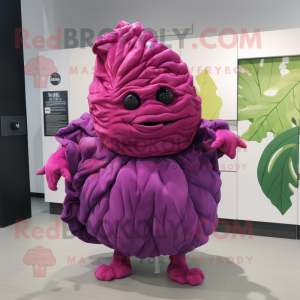 Magenta Cabbage mascot costume character dressed with a Trousers and Shawl pins