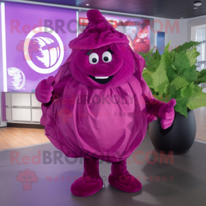 Magenta Cabbage mascot costume character dressed with a Trousers and Shawl pins