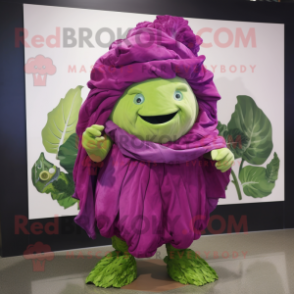 Magenta Cabbage mascot costume character dressed with a Trousers and Shawl pins