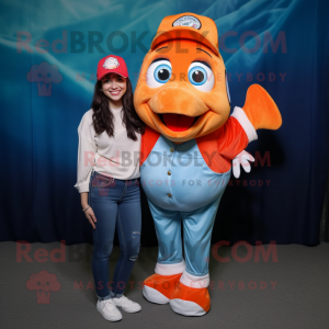 nan Clown Fish mascot costume character dressed with a Mom Jeans and Hat pins