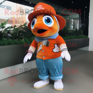 nan Clown Fish mascot costume character dressed with a Mom Jeans and Hat pins