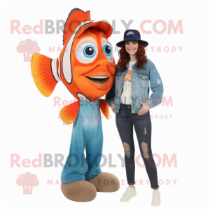 nan Clown Fish mascot costume character dressed with a Mom Jeans and Hat pins