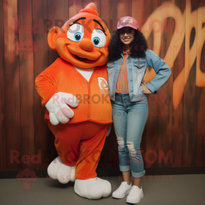 nan Clown Fish mascot costume character dressed with a Mom Jeans and Hat pins