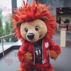 Red Porcupine mascot costume character dressed with a Playsuit and Scarves