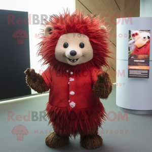 Red Porcupine mascot costume character dressed with a Playsuit and Scarves