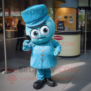 Cyan Ramen mascot costume character dressed with a Culottes and Cufflinks