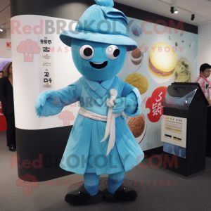 Cyan Ramen mascot costume character dressed with a Culottes and Cufflinks