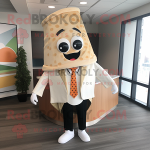 Cream Pizza Slice mascot costume character dressed with a Suit Jacket and Headbands