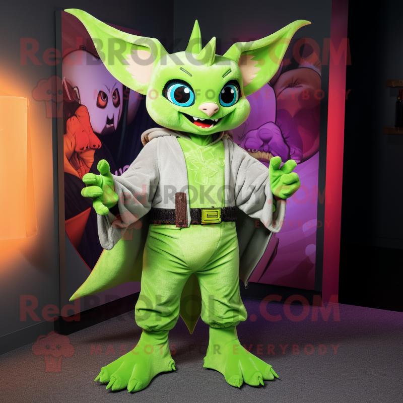 Lime Green Bat mascot costume character dressed with a Flare Jeans and Mittens Lime Green Bat mascot costume character dressed with a Flare Jeans and Mittens