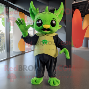 Lime Green Bat mascot costume character dressed with a Flare Jeans and Mittens