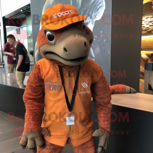 Rust Komodo Dragon mascot costume character dressed with a Long Sleeve Tee and Watches