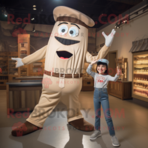 Beige Knife Thrower mascot costume character dressed with a Mom Jeans and Ties