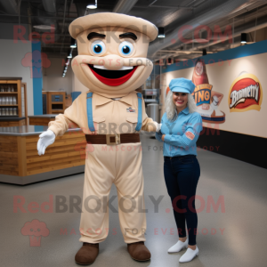 Beige Knife Thrower mascot costume character dressed with a Mom Jeans and Ties